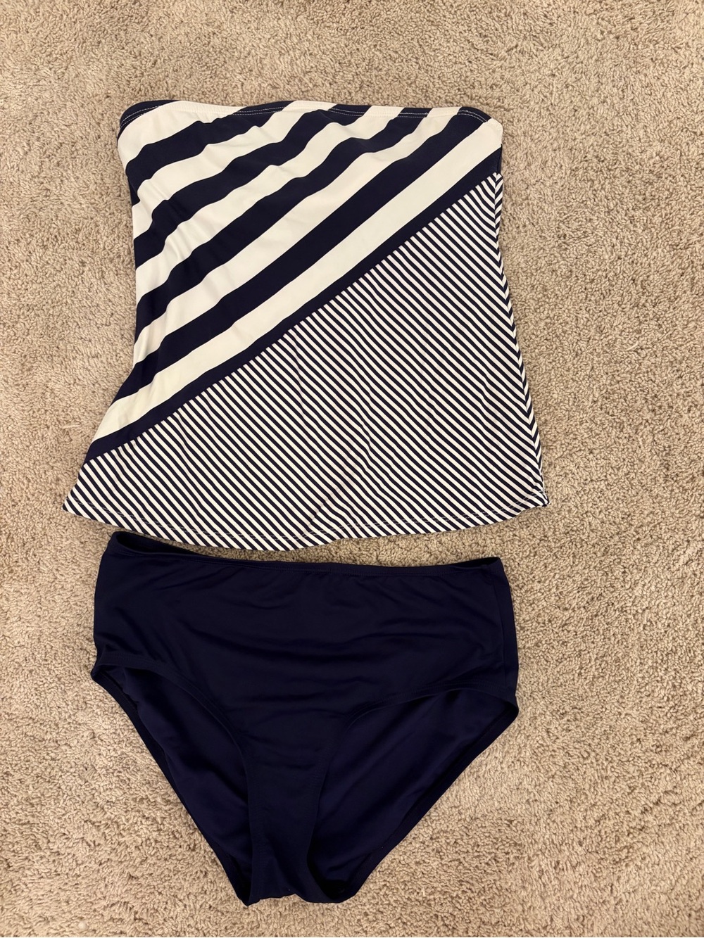 Anne Cole Navy and White Striped Tankini with Solid Navy Bottoms